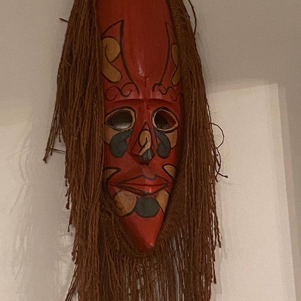 Red Tribal Mask with Brown Accents